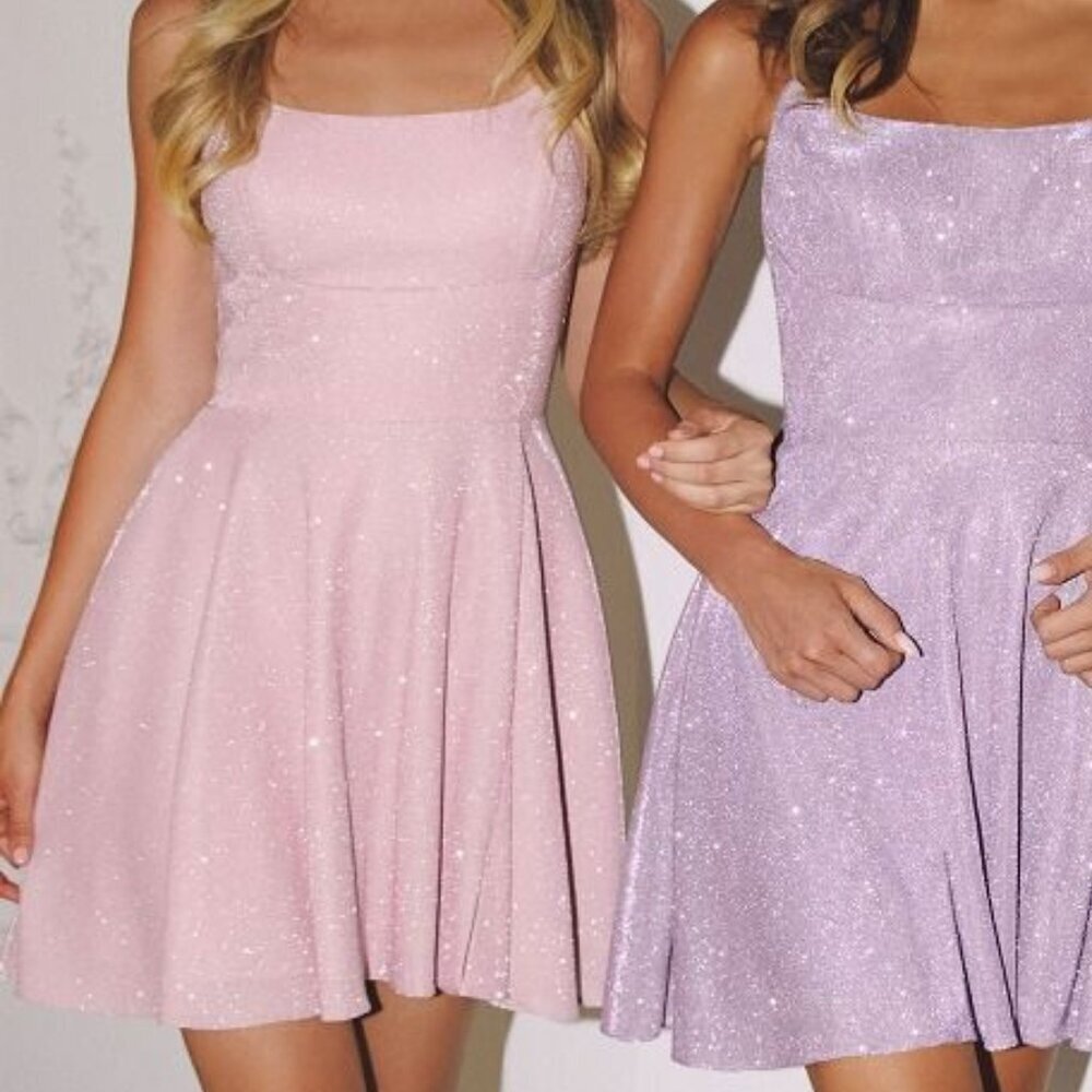 New A-Line Sleeveless Glitter Dress w/ Spaghetti Straps & Zipper Back CD T103